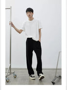 NANS Plush Textured Wide Leg Track Pants in Black - On Model