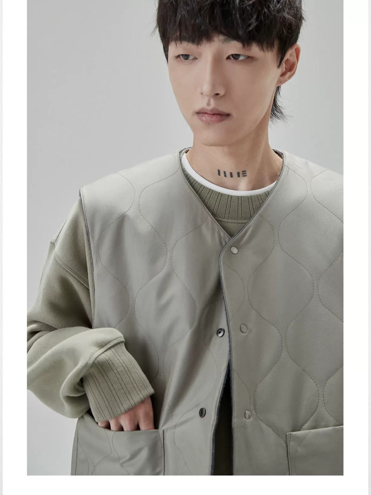 NANS Heavyweight Brushed Fleece Crewneck in Olive - On Model