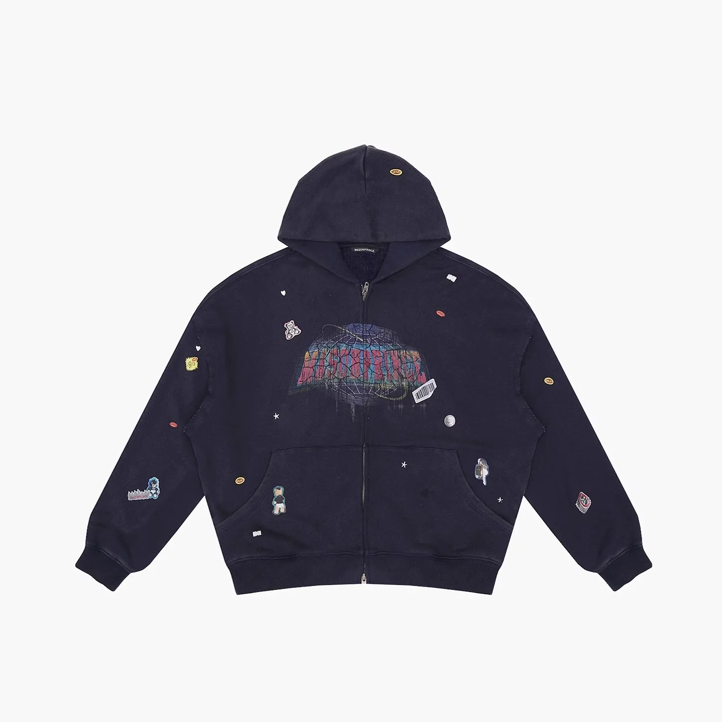 MASONPRINCE 4-Piece Space Patch Knit Set - Short Sleeve, Vest, Hoodie, Pants