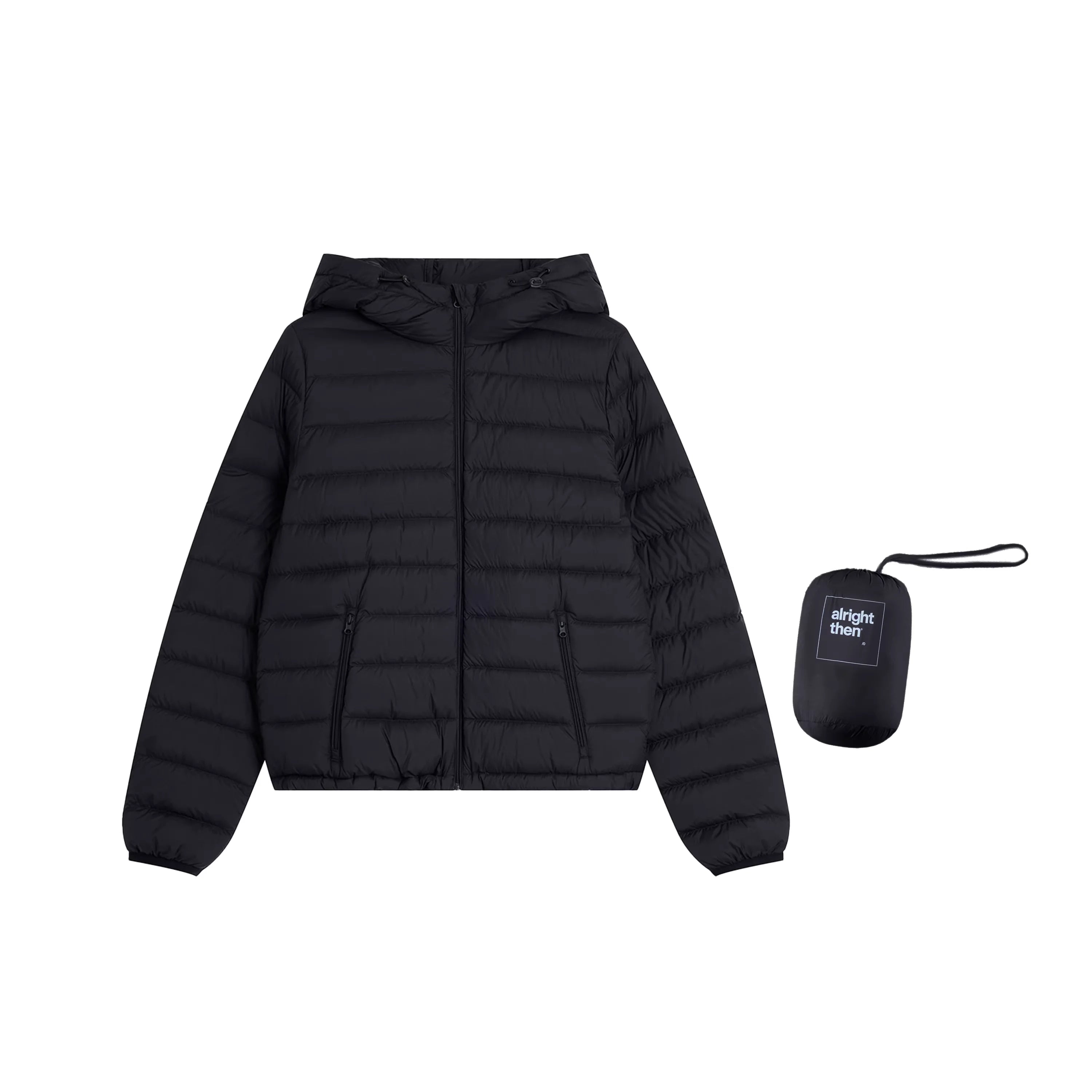 alright then Women's Lightweight Hooded Down Jacket with 90% White Duck Down