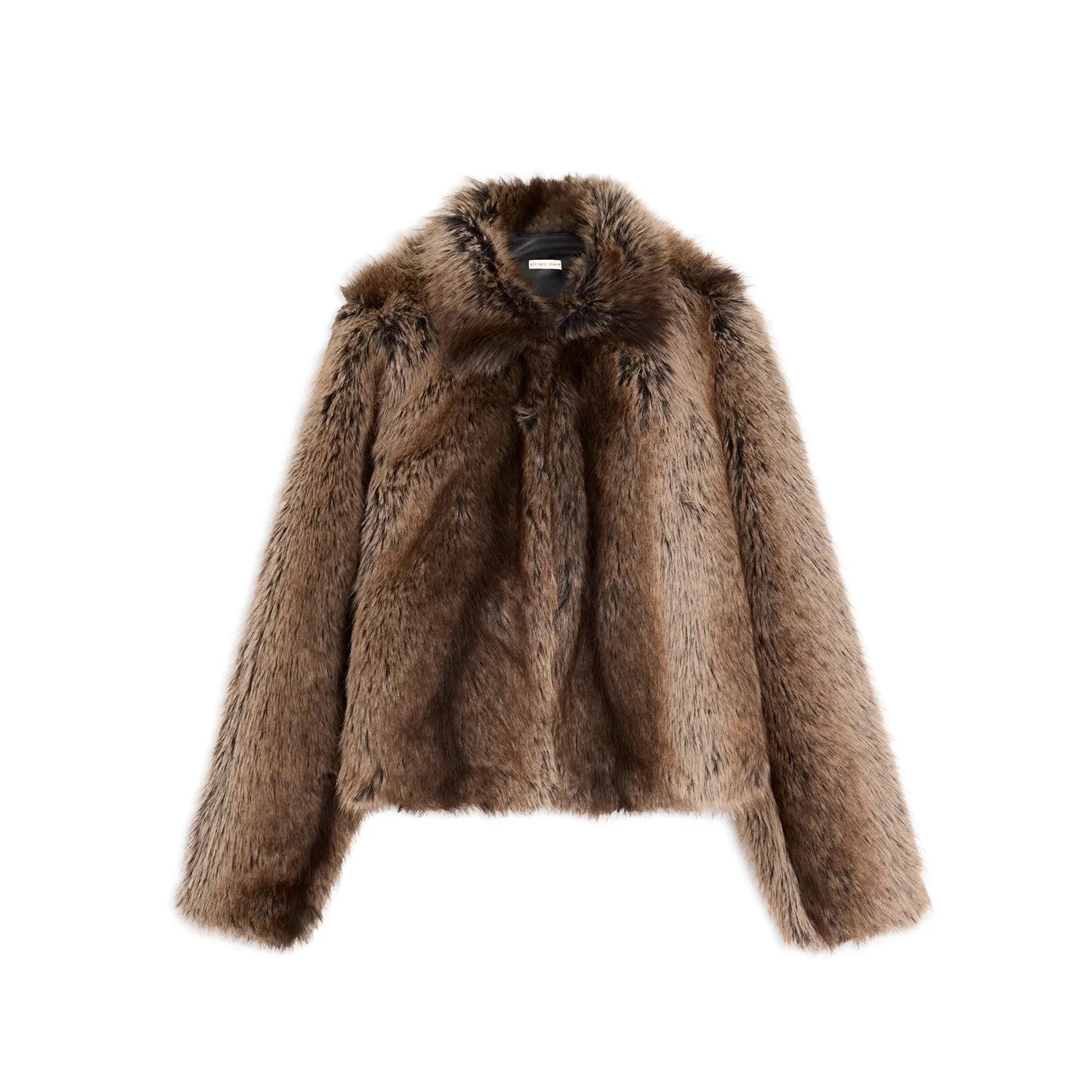 alright then Cropped Faux Fur Lapel Coat with PU Detail