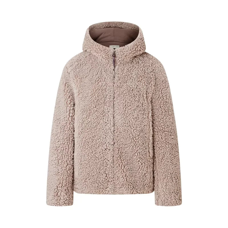 alright then Women's Loose Fit Fleece Hooded Mid-Length Coat