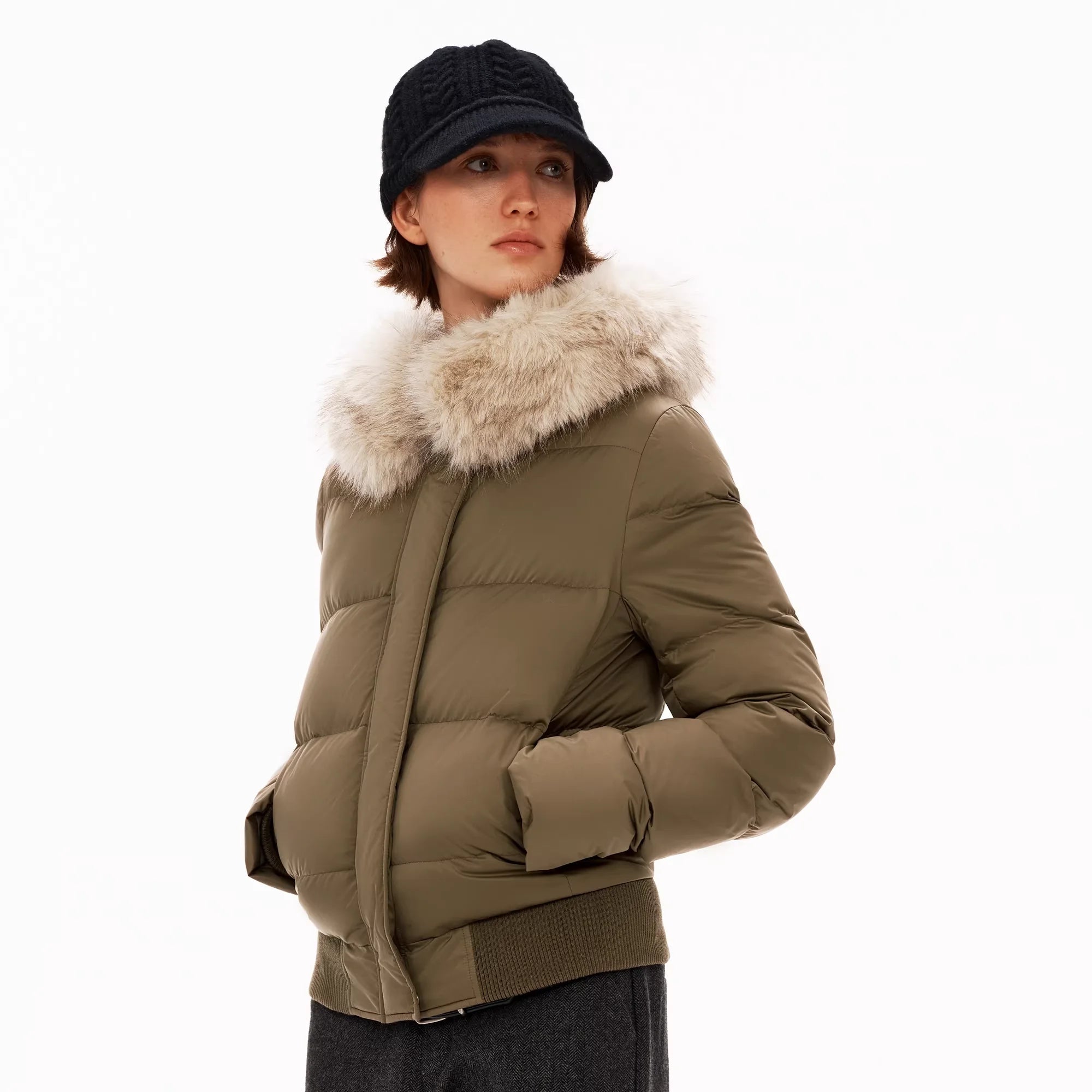 PUKI 90% White Duck Down Water-Resistant Fur Collar Puffer Coat