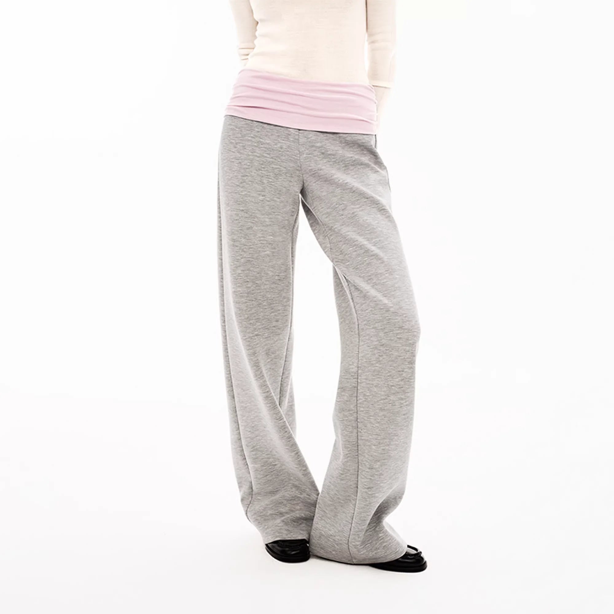 PUKI Women's Colorblock Fleece Fold-Waist Lounge Pants