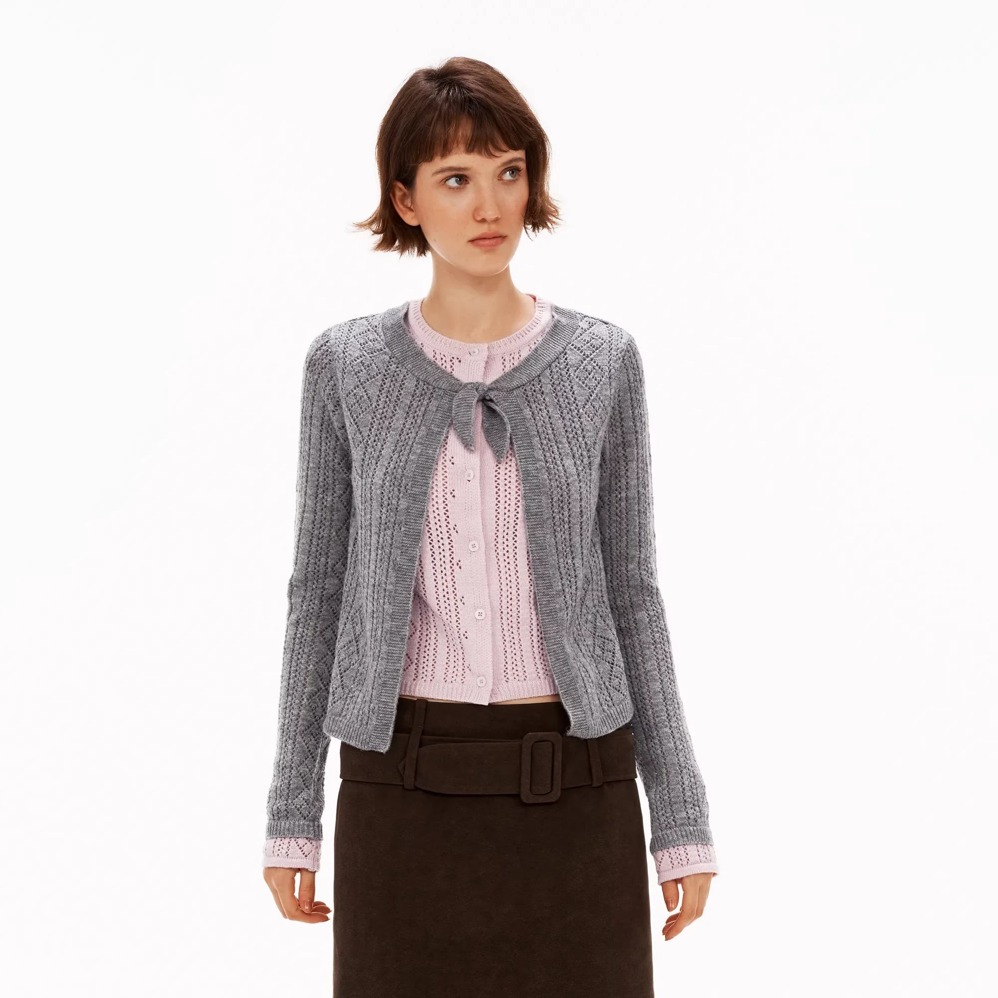 PUKI Wool-Blend Layered Colorblock Knit Cardigan
