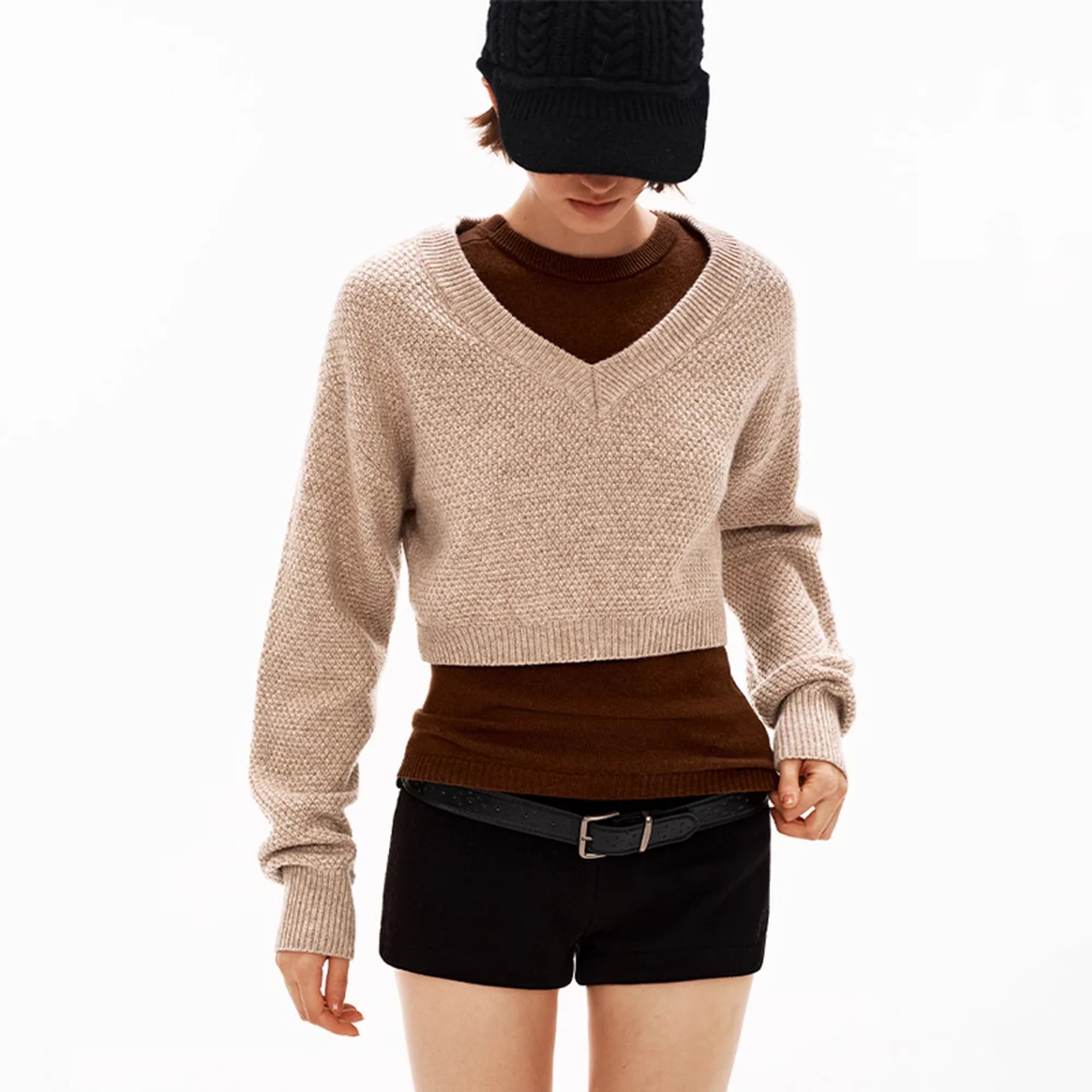 PUKI Colorblock Wool-Blend V-Neck Sweater Set