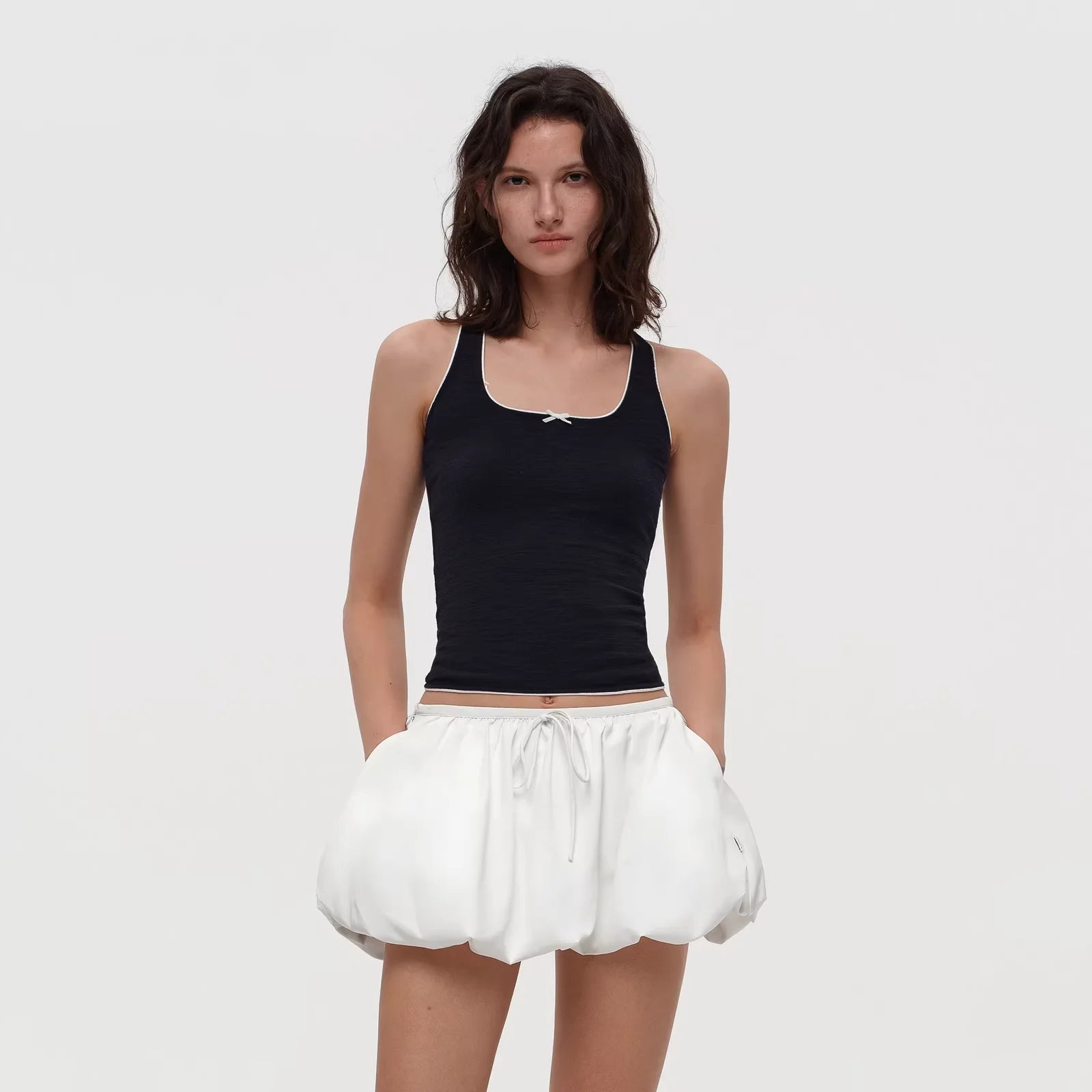 PUKI Colorblock Bow Detail Textured Camisole