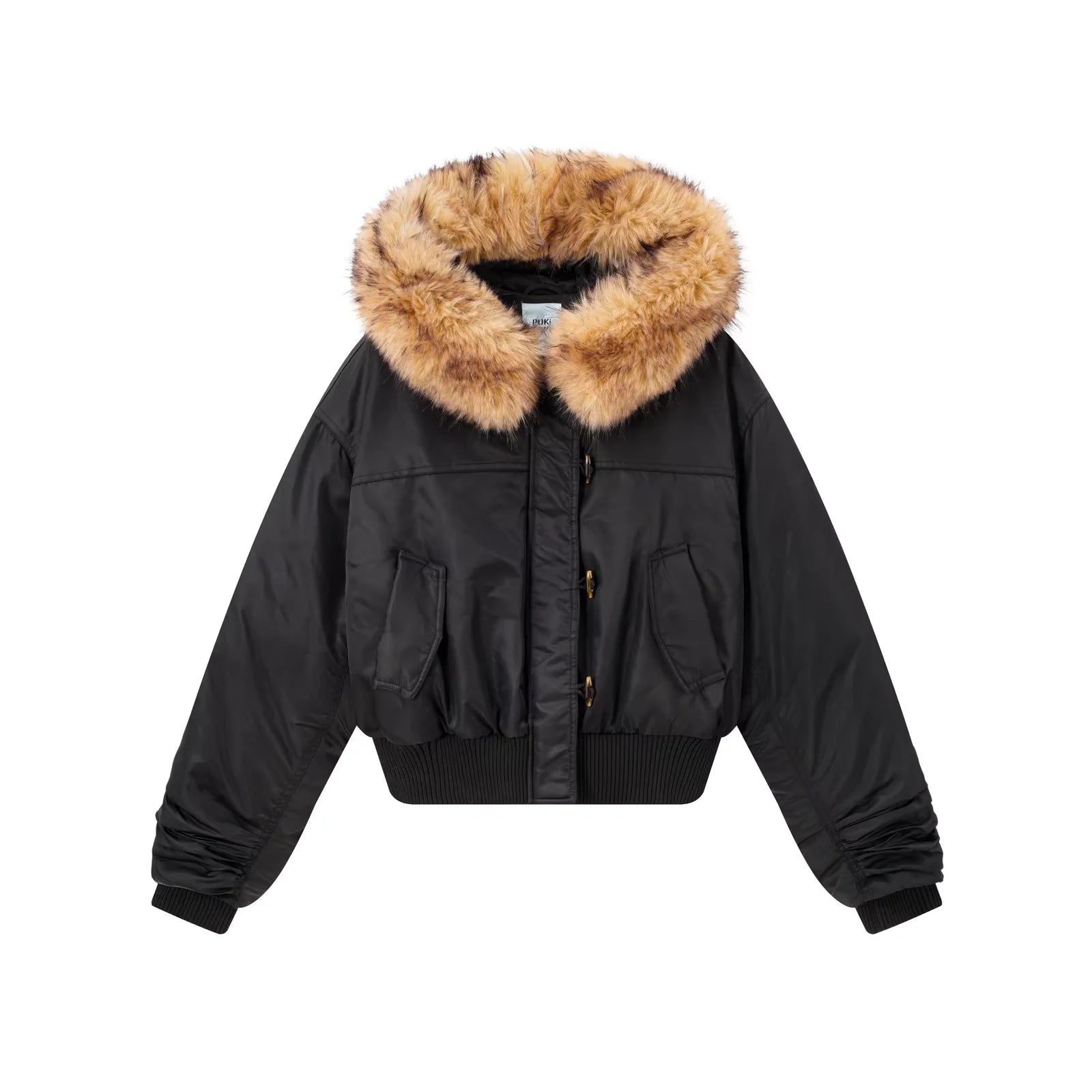 PUKI Women's Oversized Hooded Down Jacket with Fur Collar