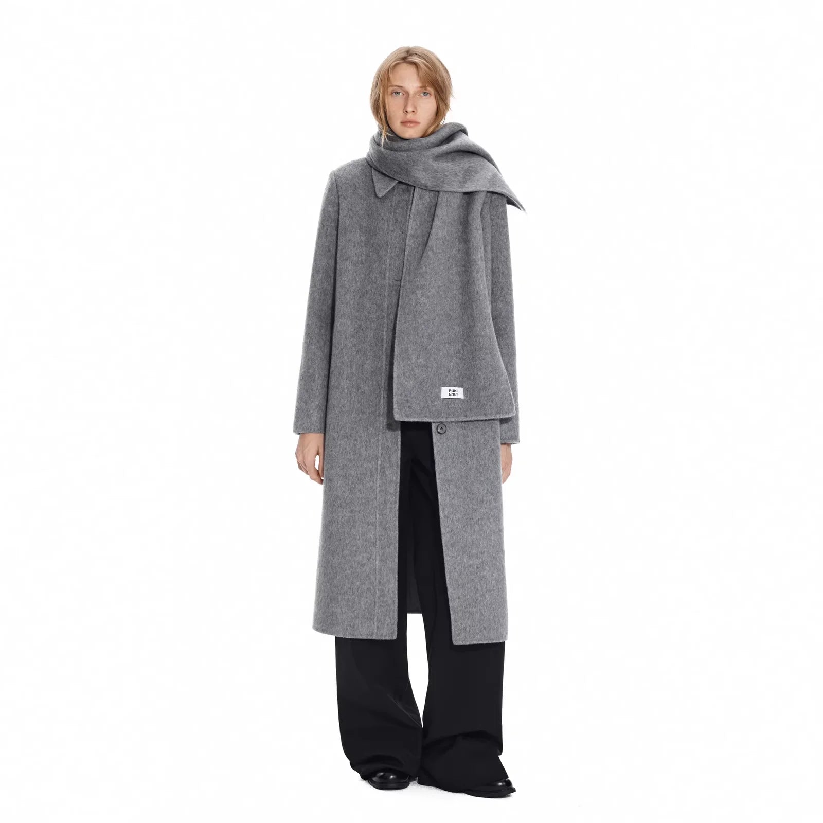 PUKI 65% Wool Double-Sided Long Scarf Coat