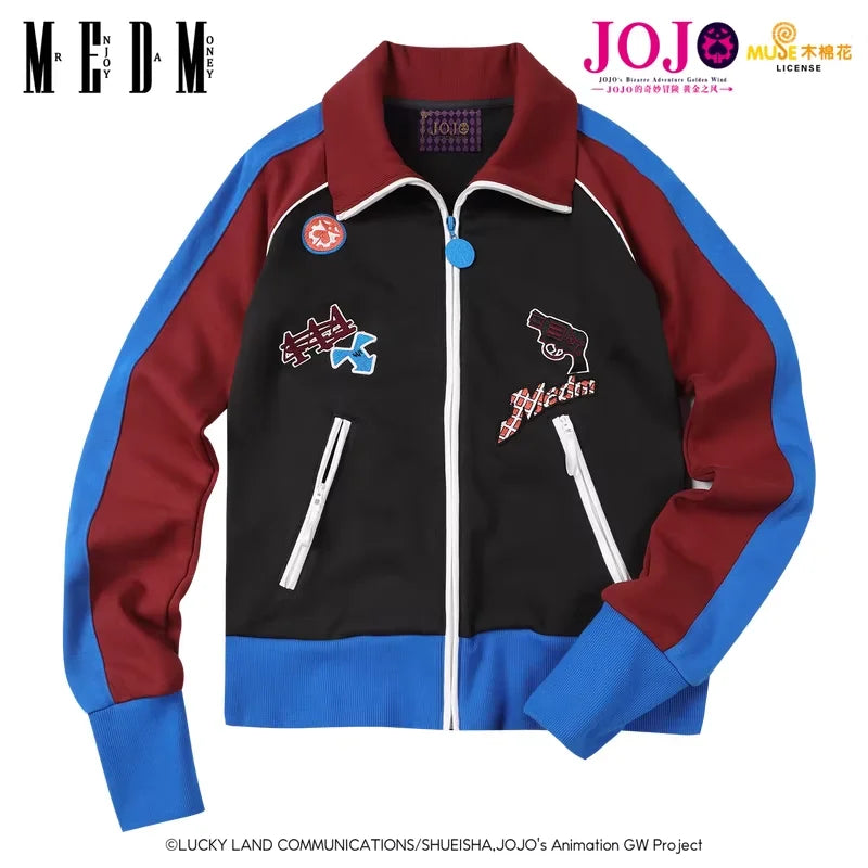 MEDM Colorblock Zip-Up Varsity Jacket with Patches