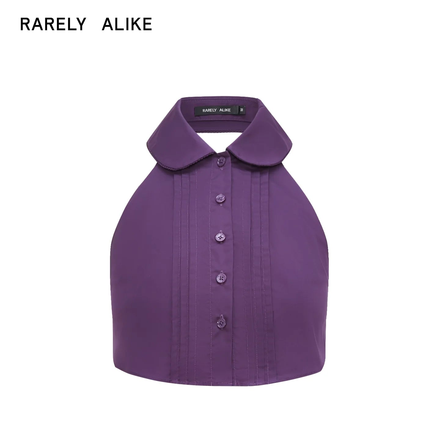 RARELY ALIKE Backless Halter Collar Cropped Shirt