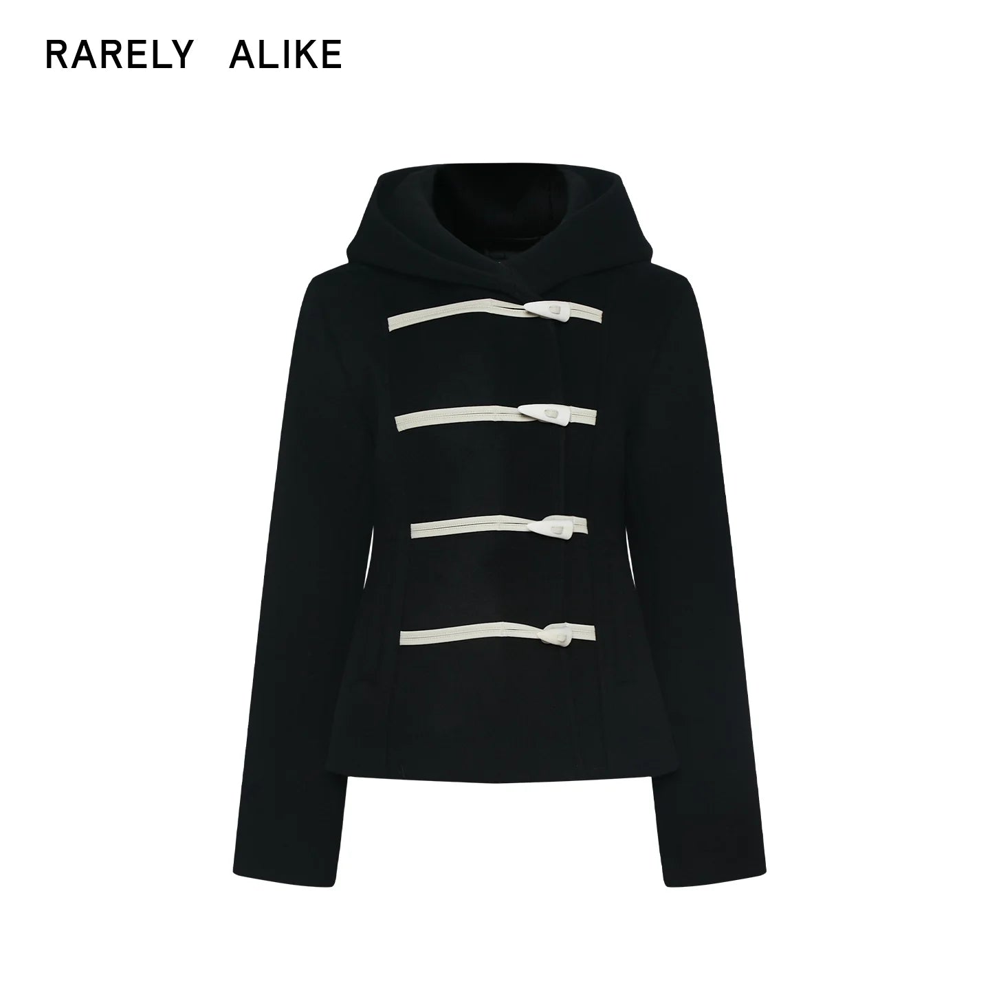 RARELY ALIKE Women's Short Wool Toggle Coat - Khaki/Black