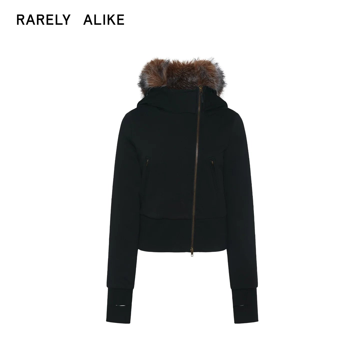 RARELY ALIKE Women's Hooded Asymmetrical Jacket with Faux Fur Collar and Plush Lining