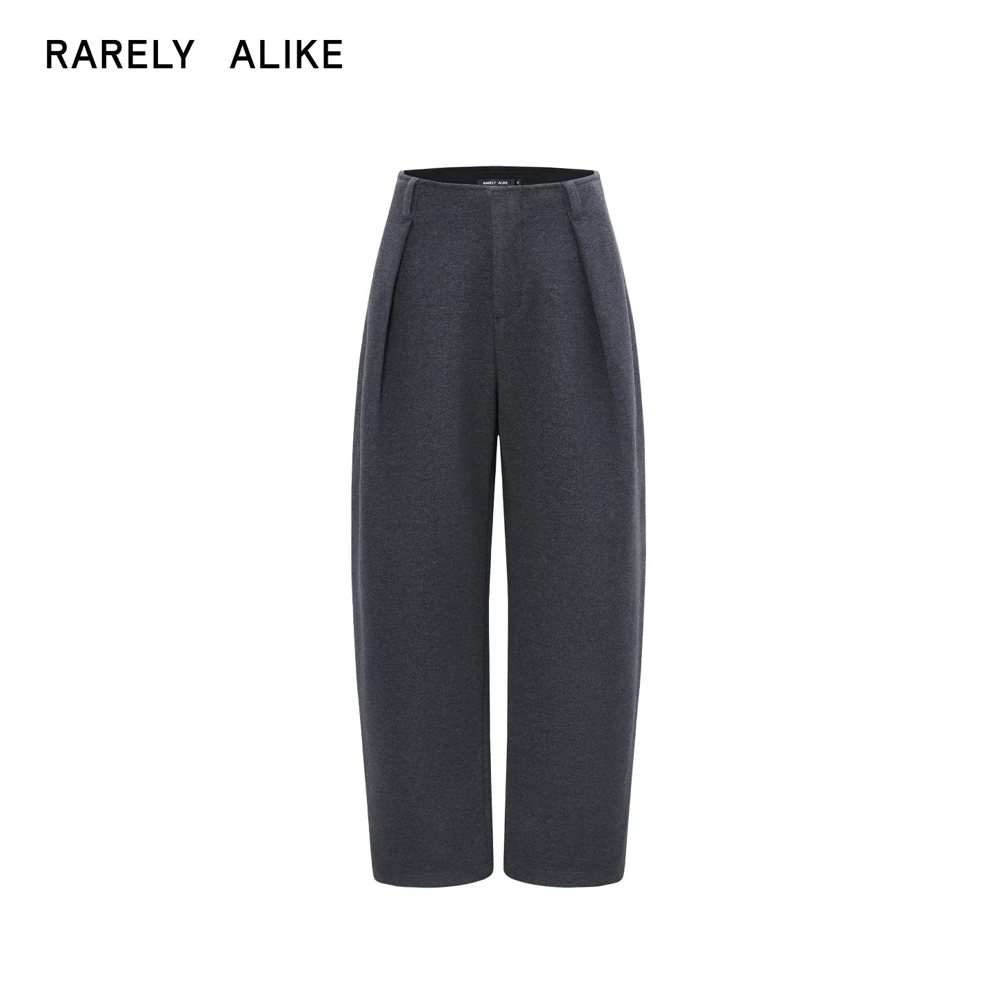 RARELY ALIKE Mid-Rise Wool Blend Wide-Leg Trousers - Dark Gray/Black