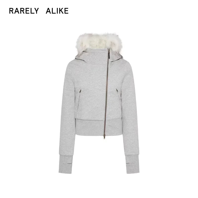 RARELY ALIKE Women's Hooded Cotton Coat with Faux Fur Trim and Plush Lining