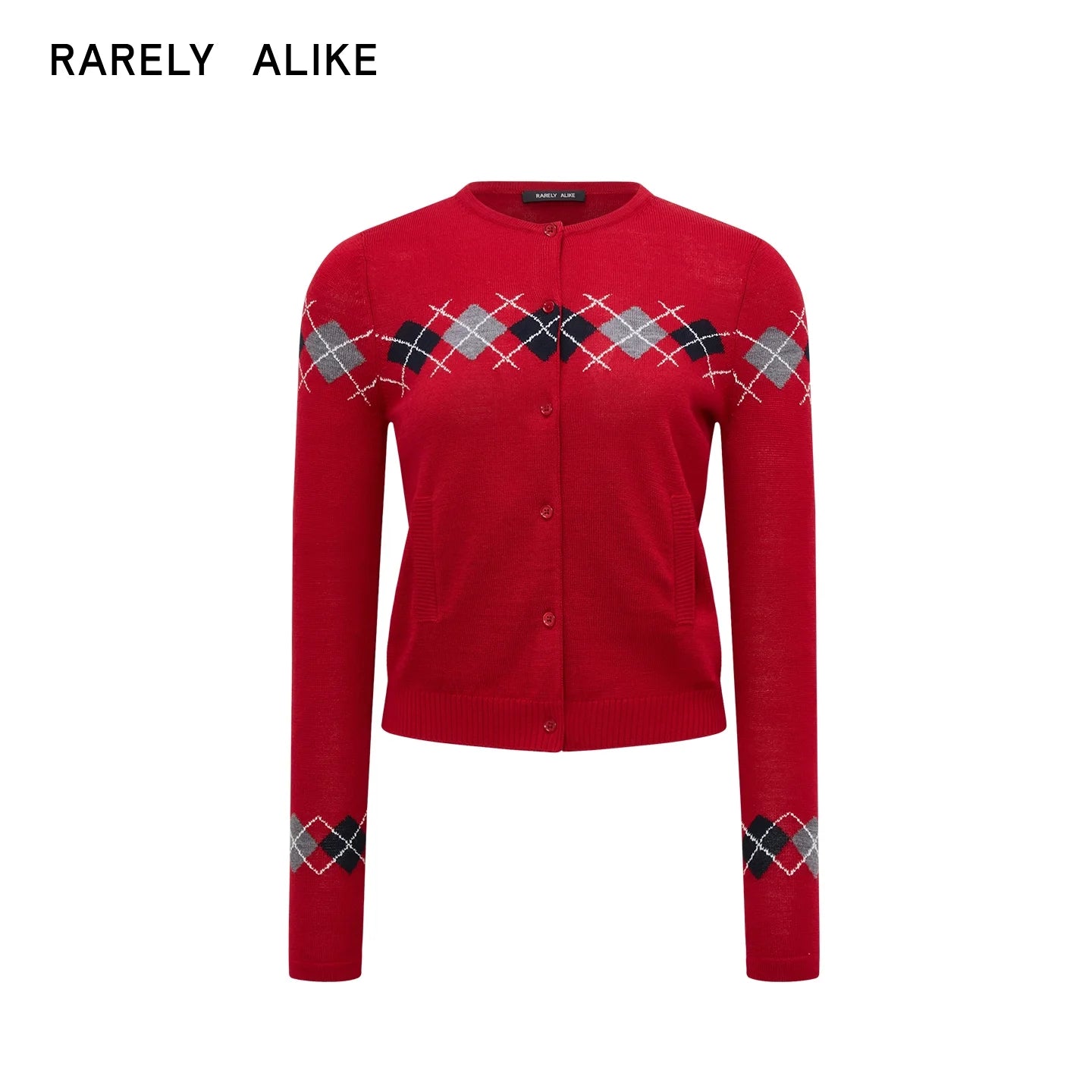 RARELY ALIKE Women's Argyle Wool Blend Cropped Cardigan - Brown and Red