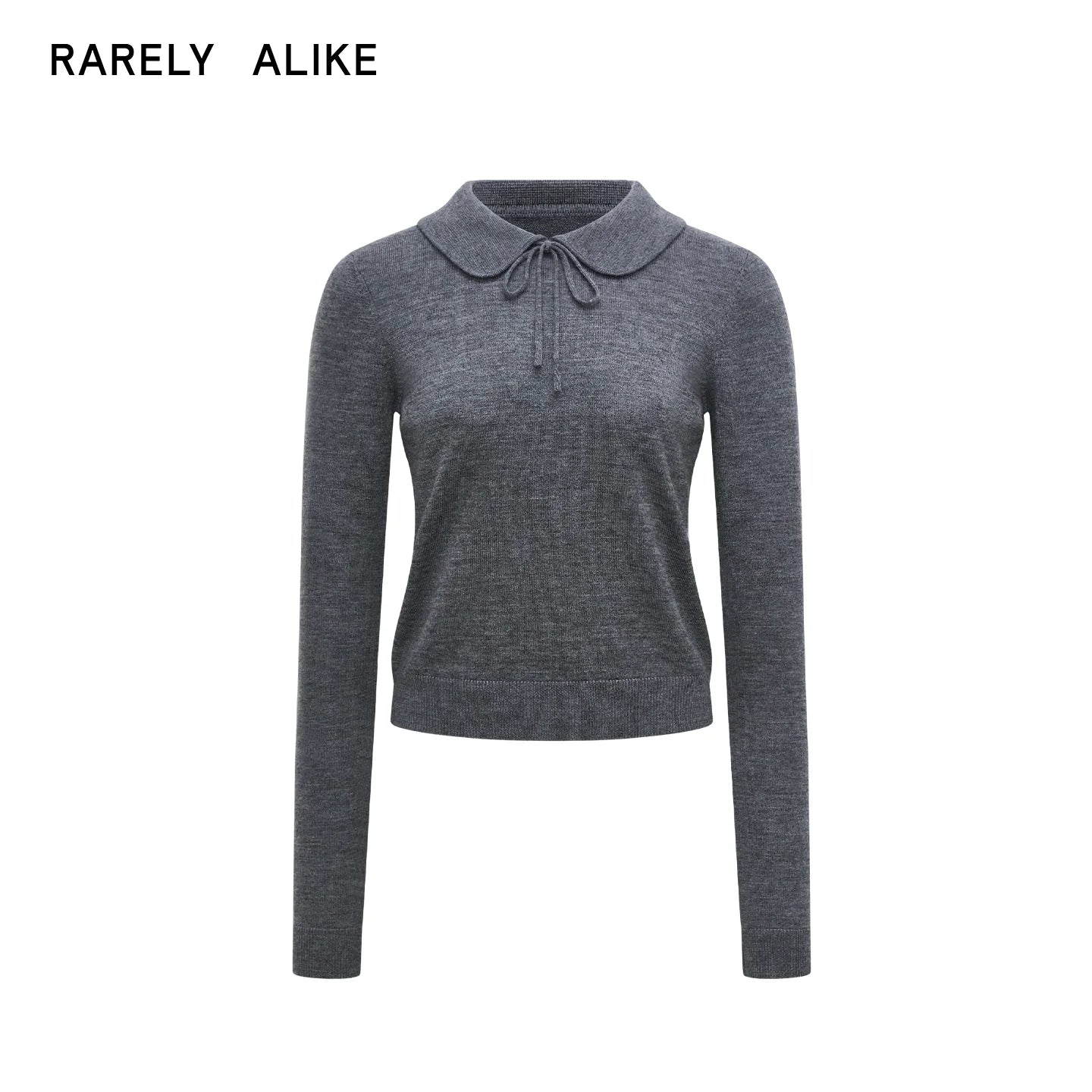 RARELY ALIKE Peter Pan Collar Wool Knit Top with Tie Detail