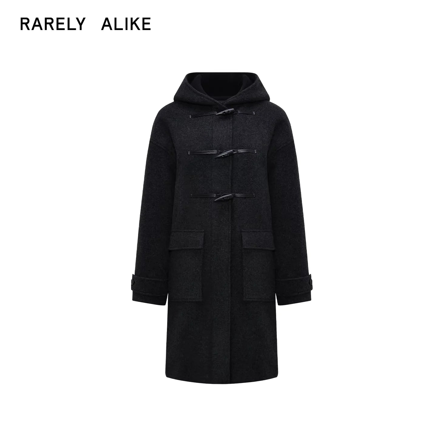 RARELY ALIKE Toggle Button Hooded Wool Coat with Faux Fur Collar