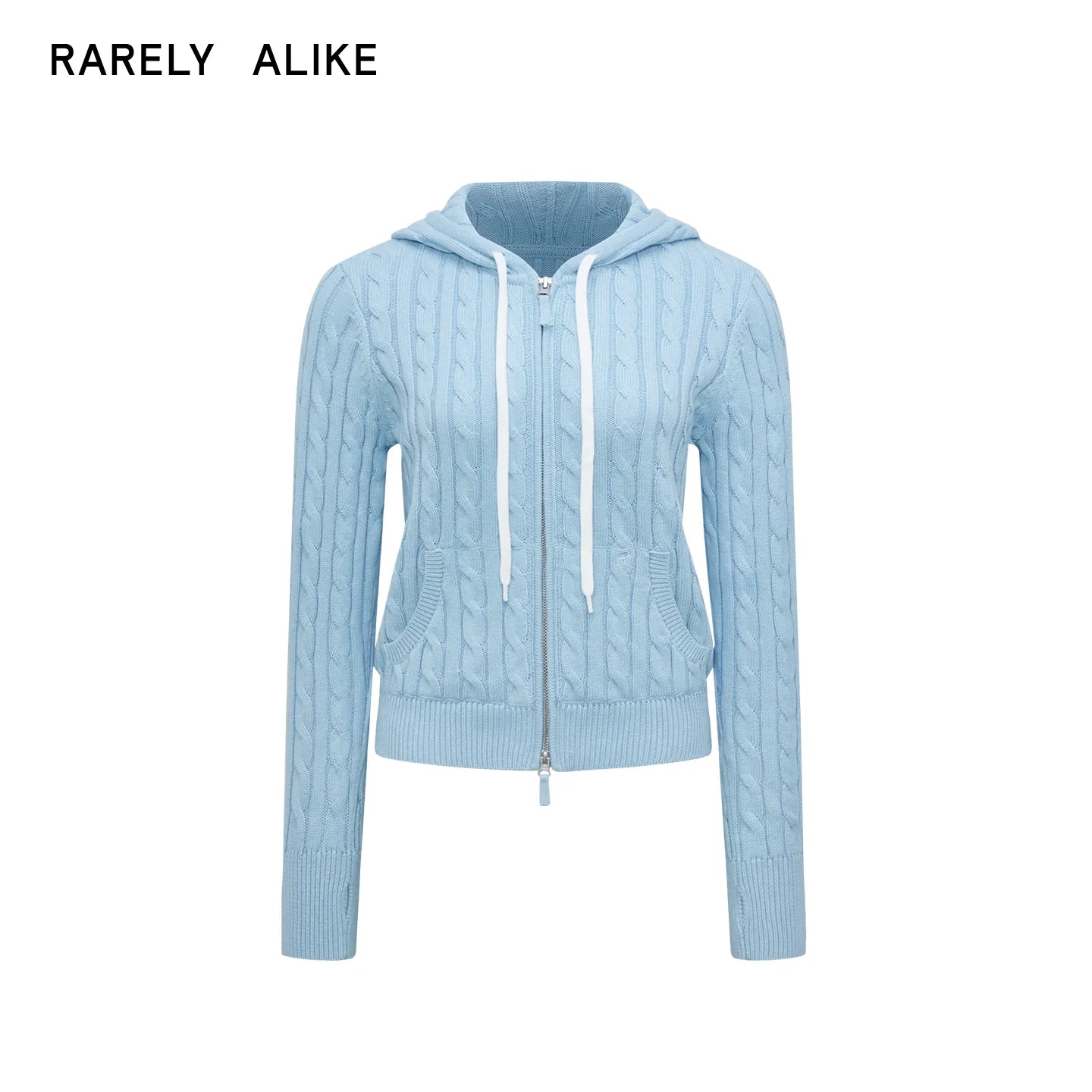 RARELY ALIKE Hooded Cable Knit Zip-Up Cardigan