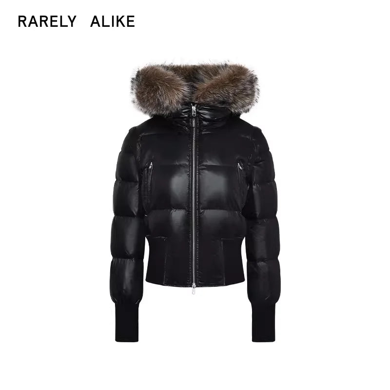 RARELY ALIKE Women's Short Down Jacket with Detachable Sleeves and Fur Collar