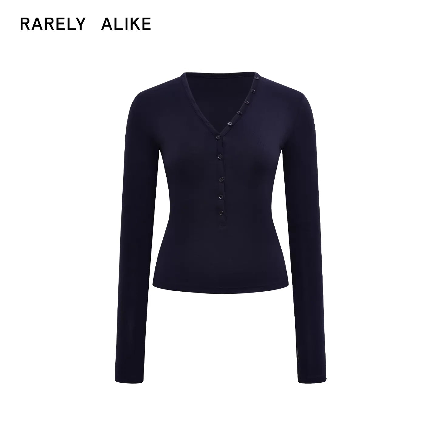 RARELY ALIKE Slim Fit V-Neck Button Knit Top