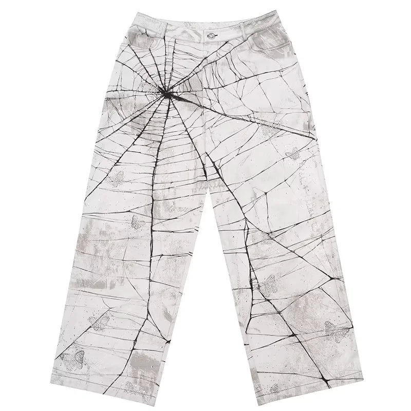 CFIERCE Spider Web Graphic Rhinestone Jeans