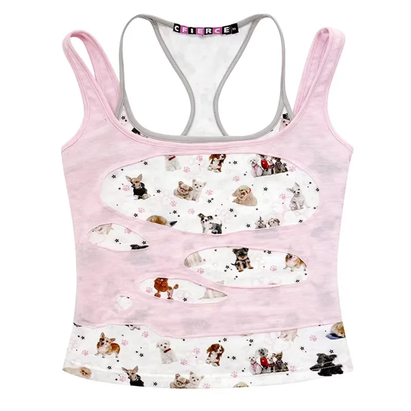 CFIERCE Dog Print Layered Camisole Tank Top