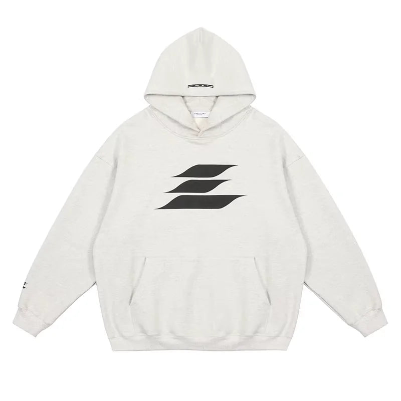 LOSTCTRL Fleece-Lined Oversized Hoodie with Abstract Graphic