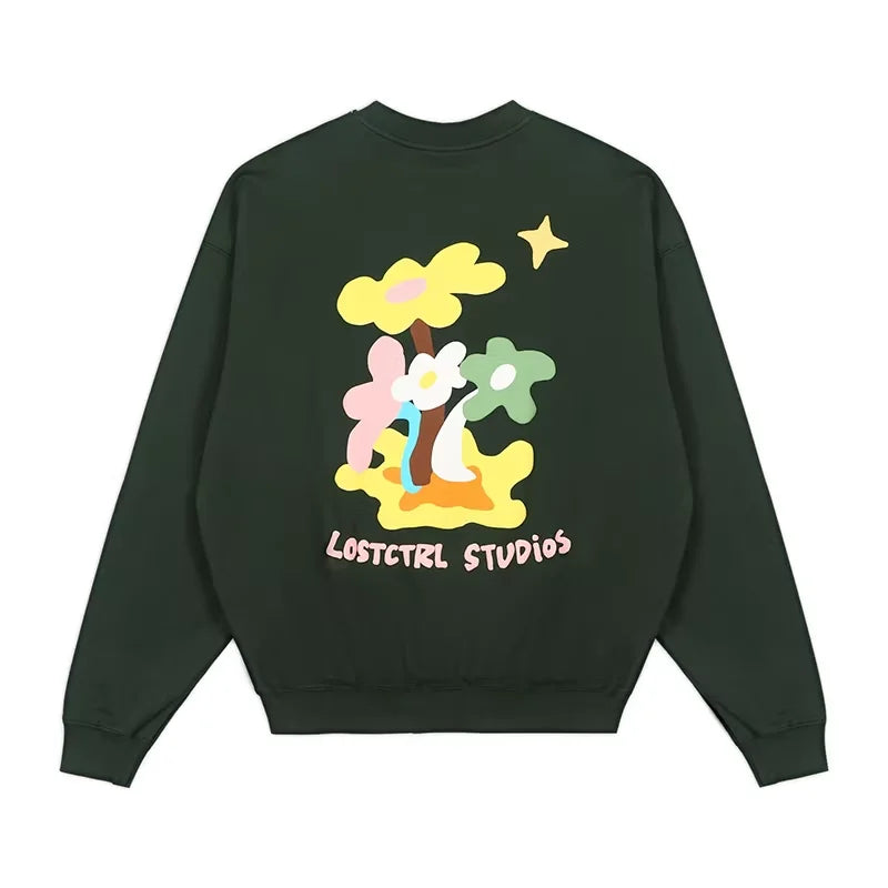 LOSTCTRL Unisex Oversized Foam Print Crewneck Sweatshirt