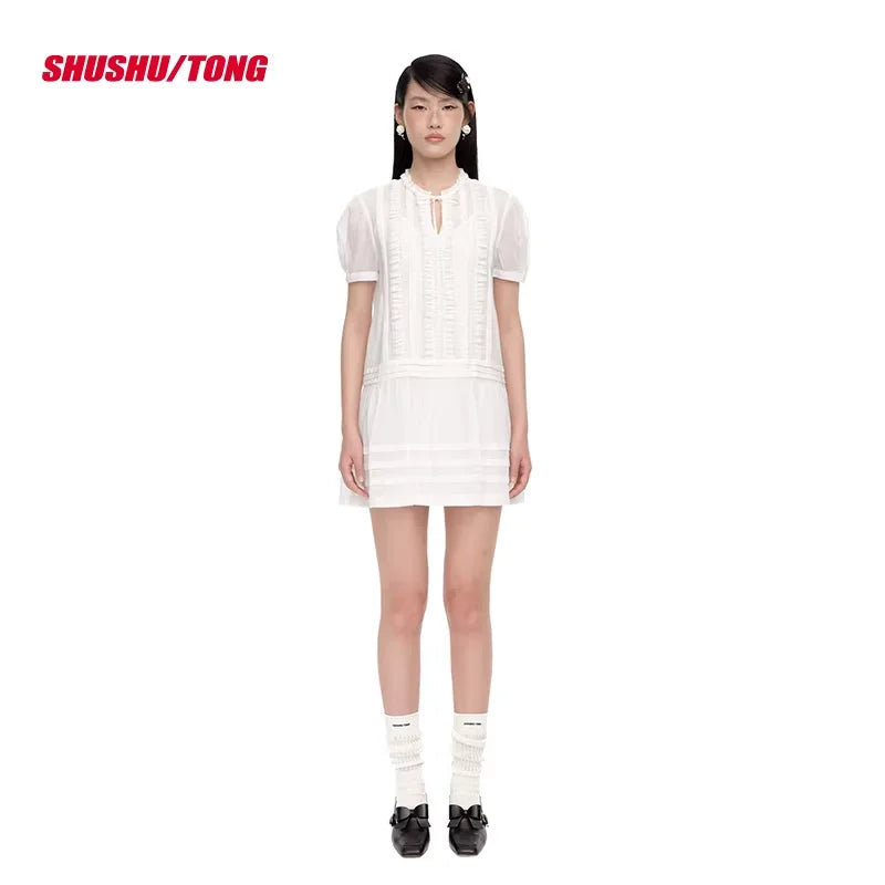 shushutong Women's Puff Sleeve Lace Winter Dress