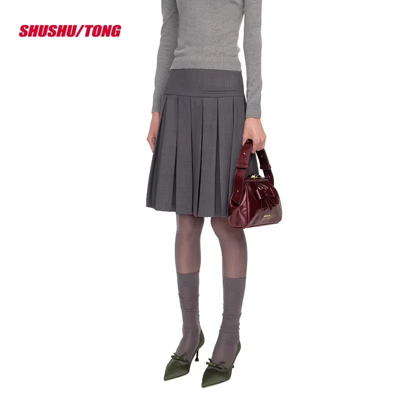 shushutong Women's High-Waisted Pleated A-Line Skirt