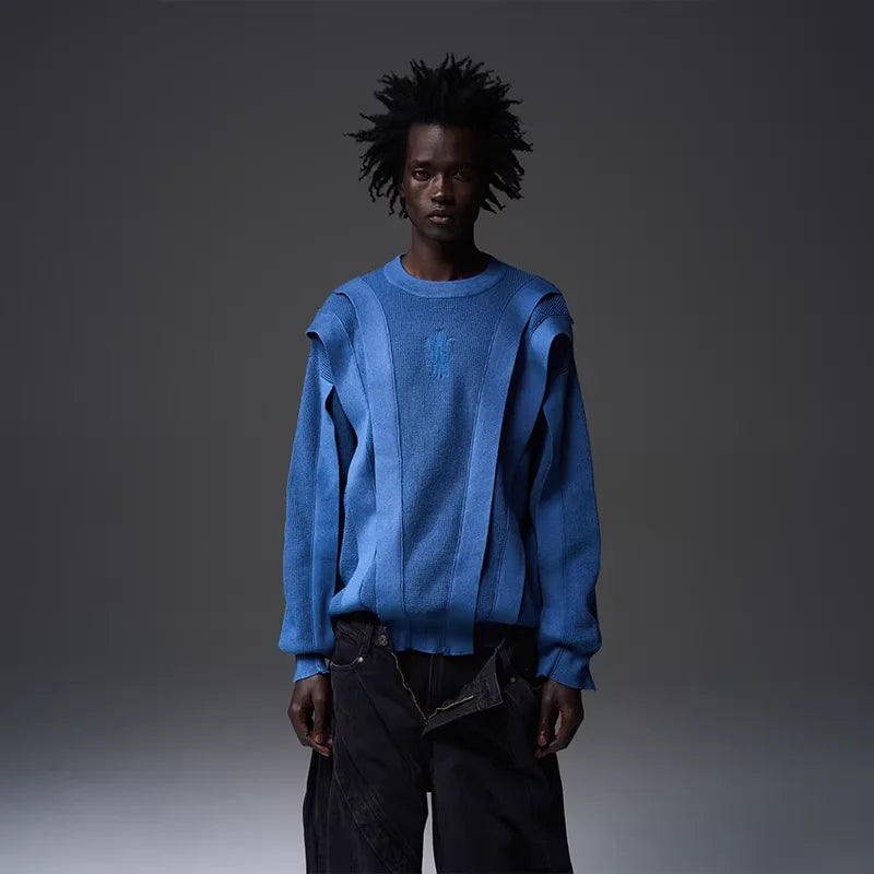 BLINDNOPLAN Textured Patchwork Crewneck Sweater