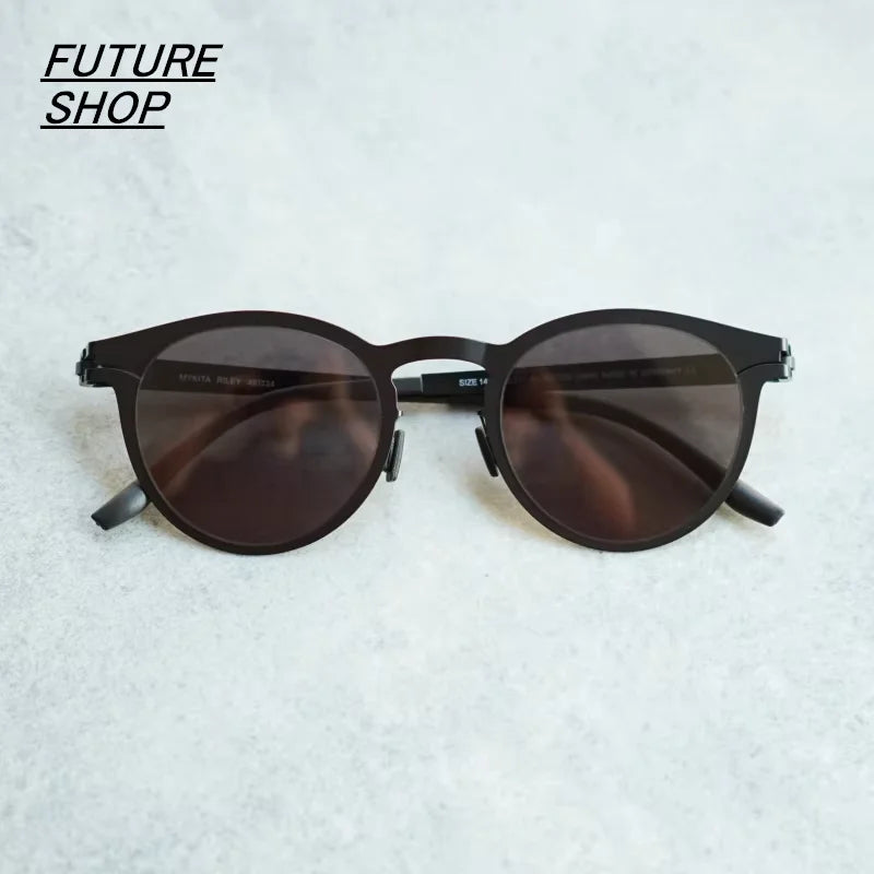 FUTURE UPDATE Screwless Ultra-Light Titanium Unisex Round Sunglasses Frame