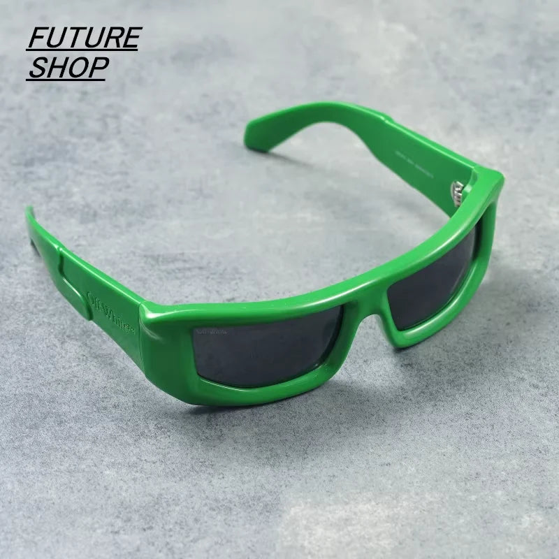 FUTURE UPDATE Cyberpunk Y2K Square Frame Sunglasses – White