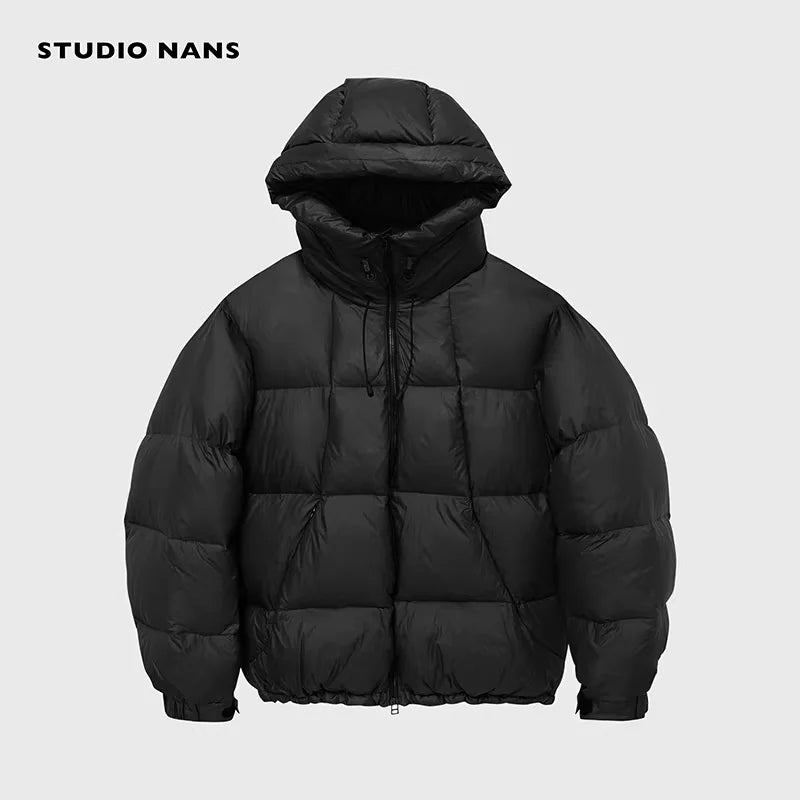 NANS Menswear Plaid High-Density Nylon Hooded Down Puffer Jacket