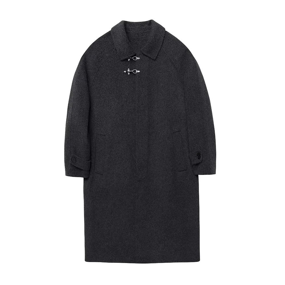 NANS Menswear Mixed Wool Double-Sided Balmacaan Coat with Buckle Placket