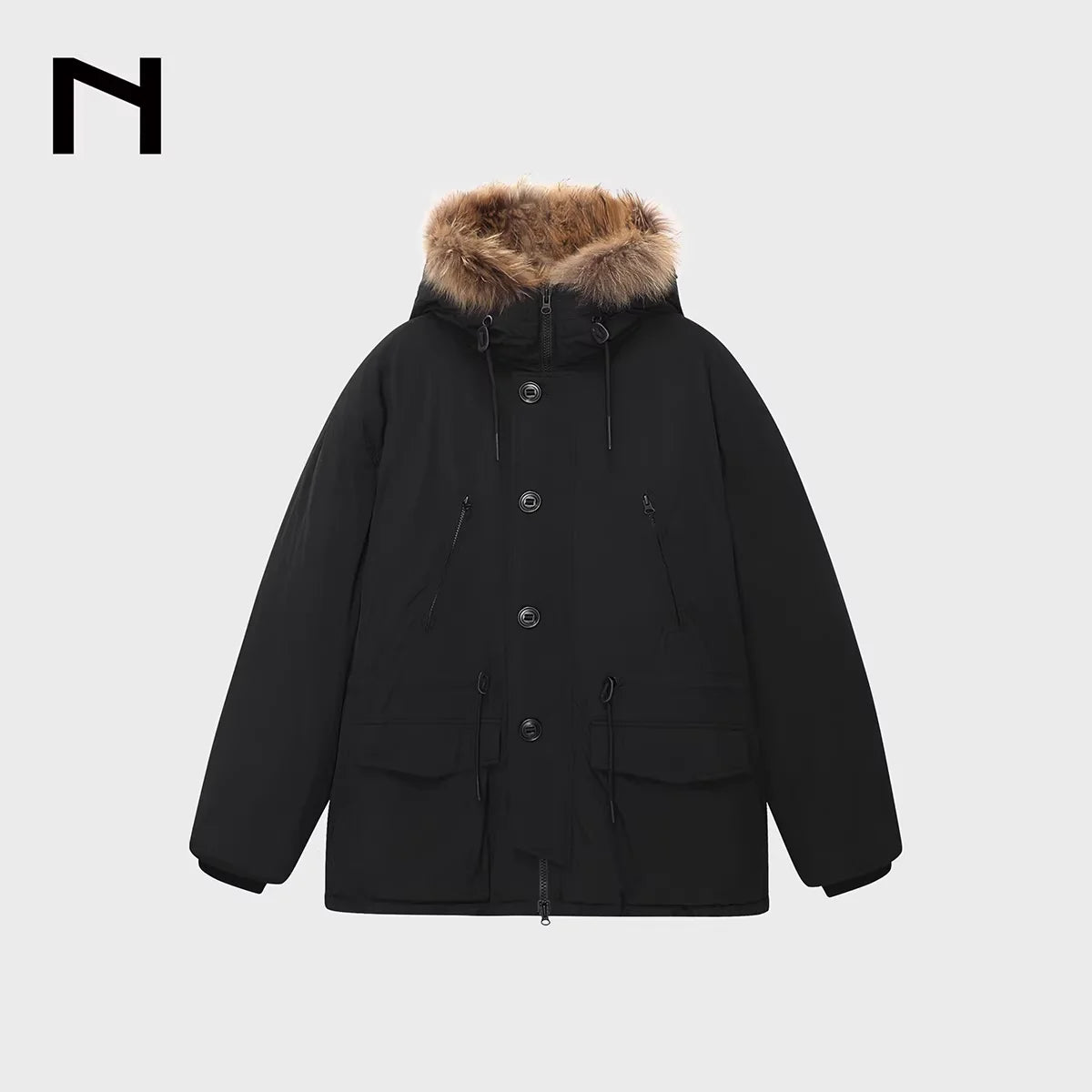 NANS Menswear Waterproof Hooded Down Parka with Detachable Fur Collar