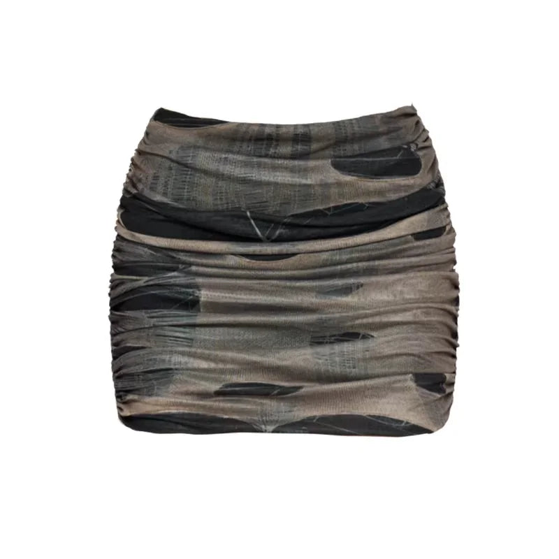 Amee Vintage Black Mesh Tank Top and Skirt Set