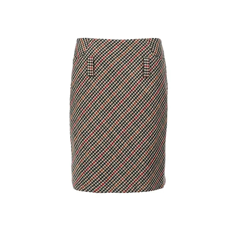 Amee Red-Green Houndstooth Sherpa Jacket and Skirt Set