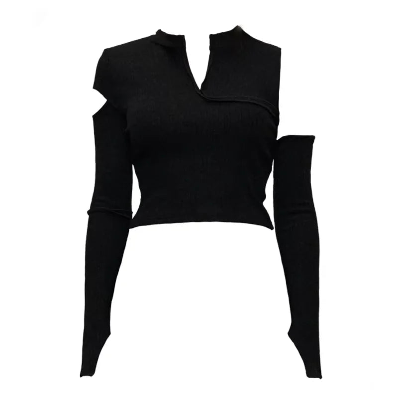 Amee Off-Shoulder Hollow Knit Crop Top for Women