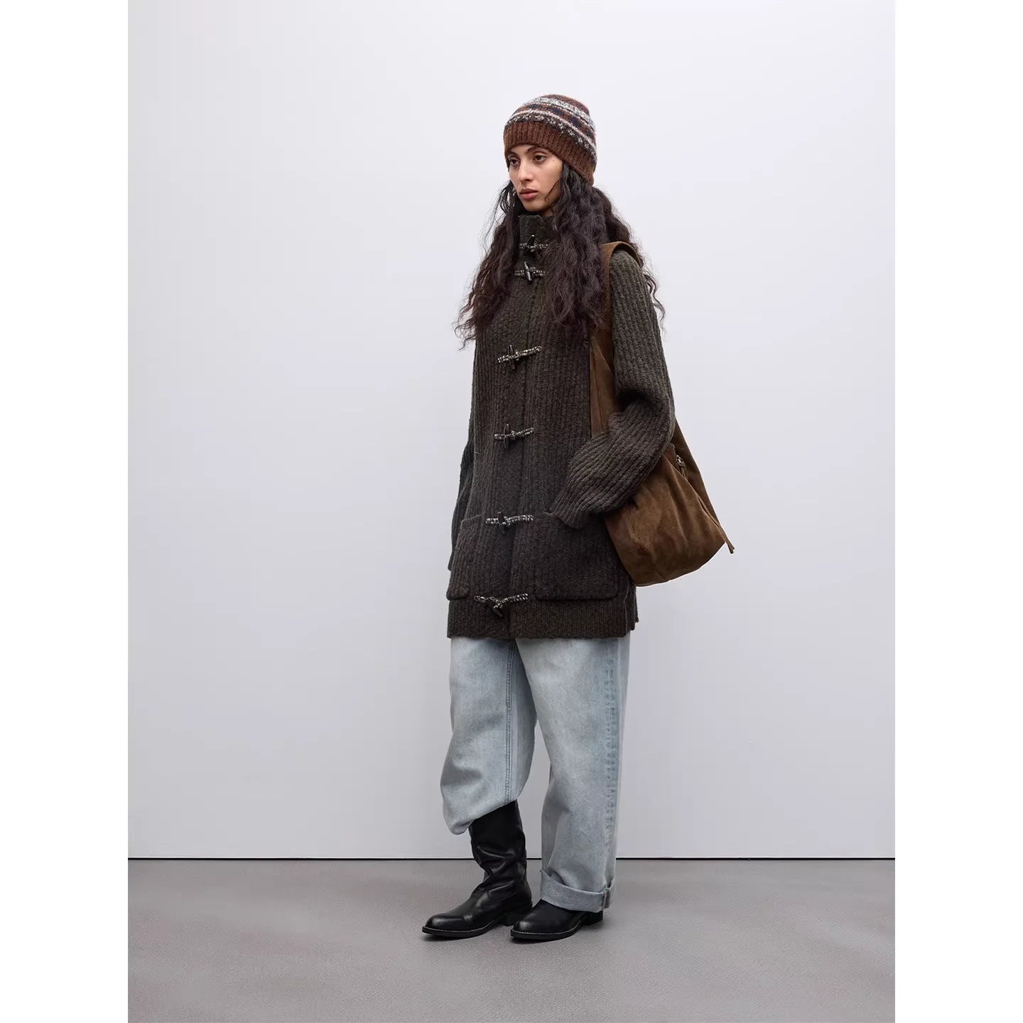 RandomPiece Women's Mid-Length Wool Blend Toggle Knit Coat