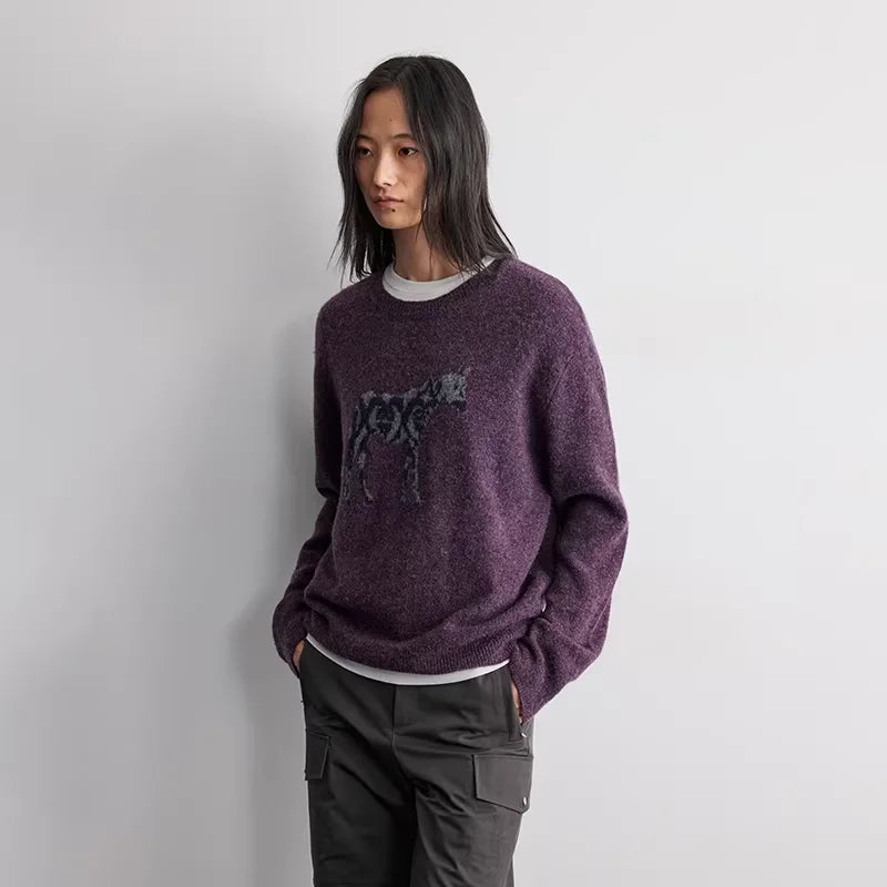 RandomPiece Wool Silk Blend Horse Pattern Knit Sweater