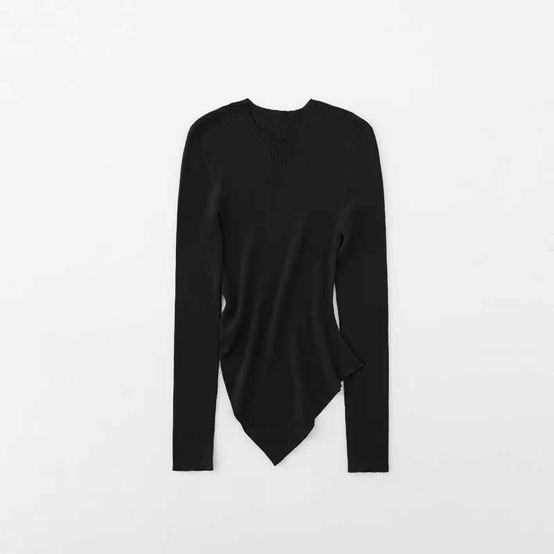 RandomPiece 18-Gauge Merino Wool Asymmetrical Hem Turtleneck Top