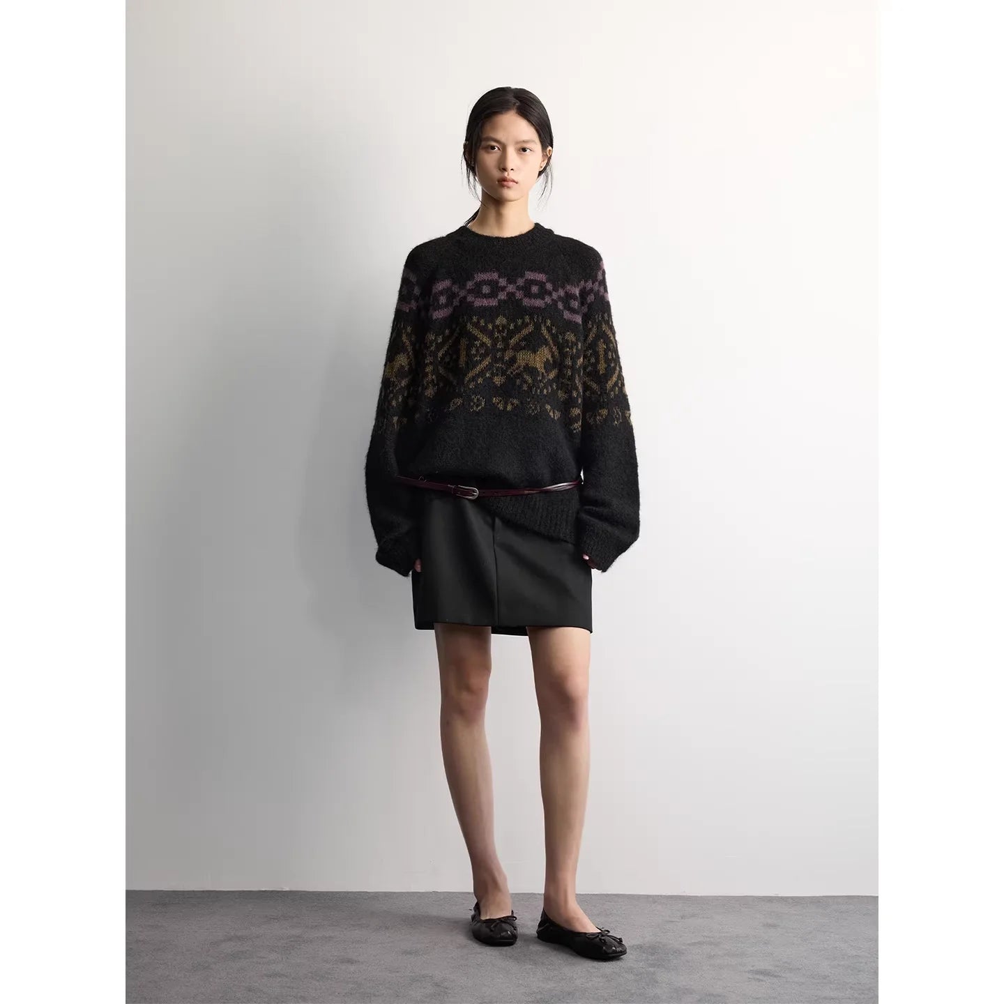 RandomPiece Alpaca Wool Jacquard Crew Neck Sweater
