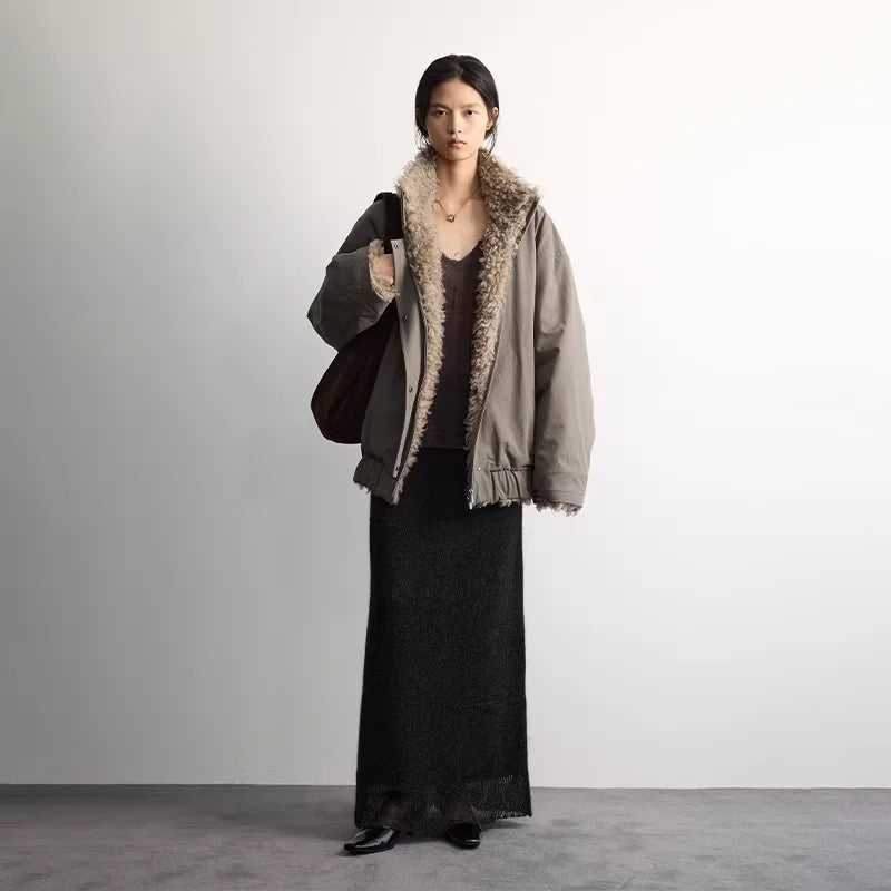 RandomPiece Women's Vintage Patchwork Wool-Lined Winter Jacket