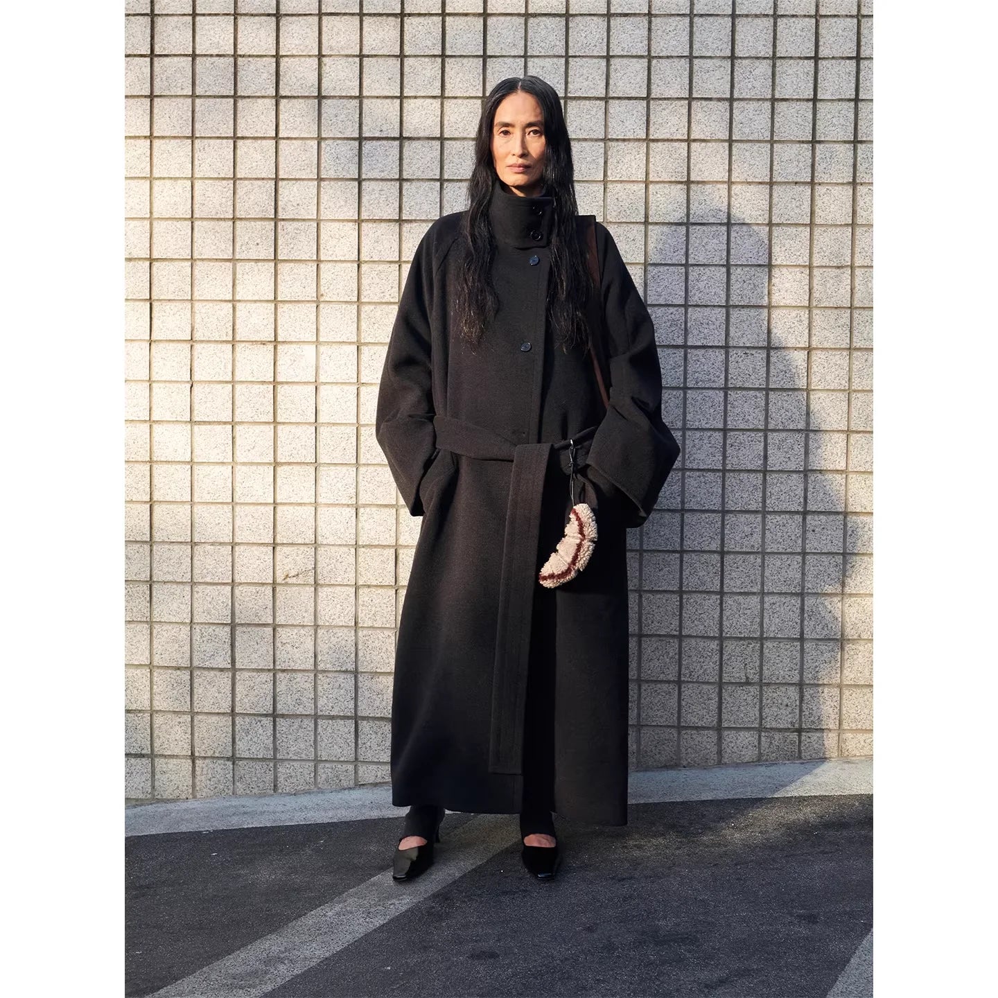 RandomPiece Oversized Alpaca Wool Blend Long Coat with Stand Collar and Wide Cuffs