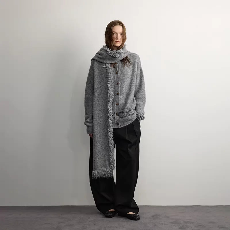 RandomPiece Alpaca Wool Blend Toggle Cardigan with Geometric Hem