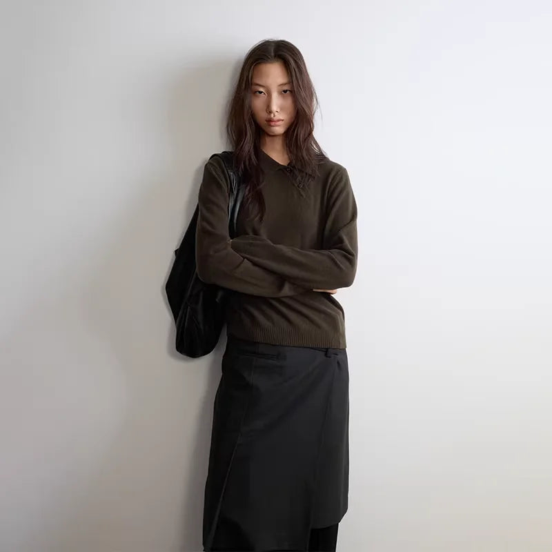 RandomPiece Extra Fine Wool Striped Sweater with Asymmetrical Placket