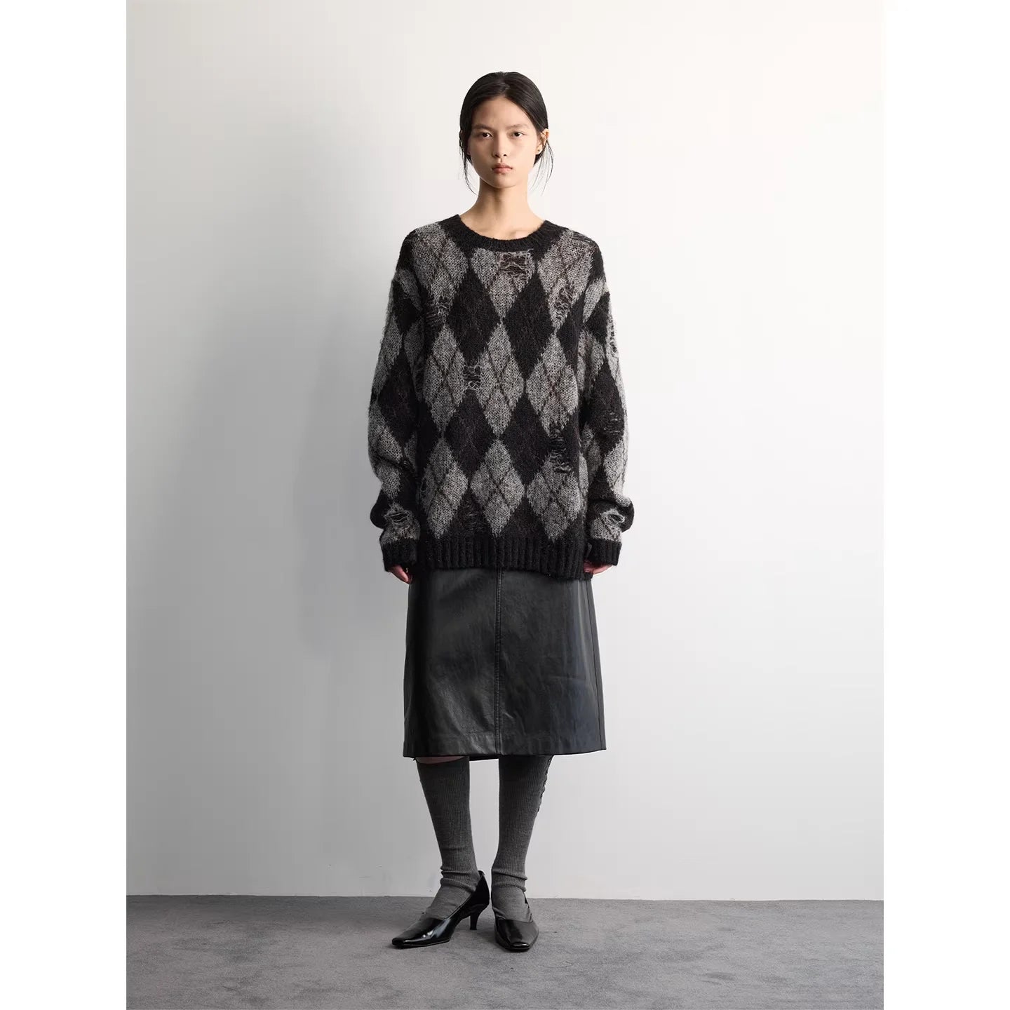 RandomPiece Faux Leather Textured Midi Skirt