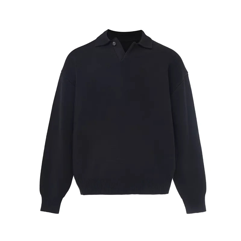 Roolrren homme Men's Merino Wool Knit Polo Sweater